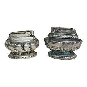 VTG 1930s Ronson QUEEN ANN + CROWN Silver Victorian Table Lighters Newark NJ USA